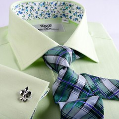 Lime Green Herringbone Formal Business Dress Shirts Mens Floral Inner Lining