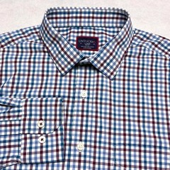 UNTUCKit Men’s Large Slim Fit Nylon Stretch Long Sleeve Shirt Red Blue Button Up