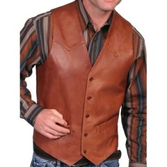 Mens Solid Leather V Neck Pocket Retro Color Vest Blouse+ Button Western Cowboy