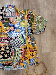 Vintage Patchwork Print Button Up Shirt Unisex Short Sleeve Festival Top