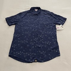 LuLaRoe Michael Blue White Camp Novelty Print Mens M Short Sleeve Button Up NWT