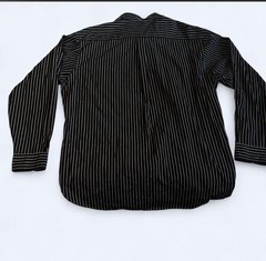 Men’s L Regular Black/White Striped Woven Long Sleeve Point Collar Button-Up