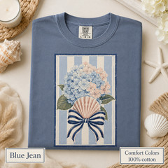 Hydrangea Seashell Shirt, Coastal Graphic Comfort Colors Tee, Preppy Beach Shirt