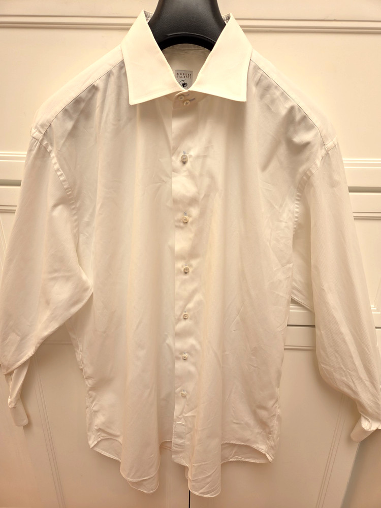 Robert Talbott Estate Classic Button Down, Men 17.5R, White W/ White Pinstripe