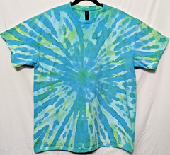 Handmade Tie Dye Radial Pattern Blue Green XL Cotton T Shirt 22.5″ W X 28.5″ L