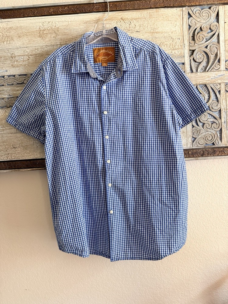 Red Camel Men’s Gingham Button Down Shirt Short Sleeve Size XL