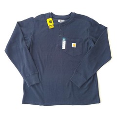 NWT Carhartt MEDIUM Relaxed Fit Heavyweight L/S Henley Pocket Thermal Shirt Navy