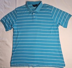Mens Lands’ End Short Sleeve Blue Striped Polo Shirt Size XL – NICE