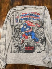 Marvel Captain America Men’s Gray Long Sleeve Graphic Logo Crew Neck T-Shirt XL