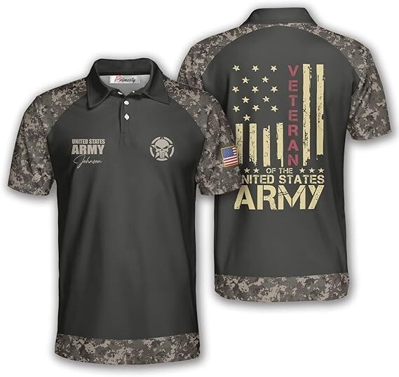 Army Veteran Polo Shirt Patriotic Polo for Men, Military Soldier AOP Polo Shirt