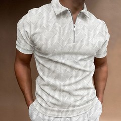 Summer Solid Half-Zip Jacquard Casual Tee