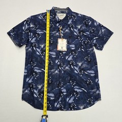 MBX Denim Wear Mens Large Navy Blue Tropical Floral Palm Button Down SlimFit NWT