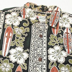 Hilo Hattie Hawaiian Original Shirt Mens XL Green Black Surfboard Floral Hawaii