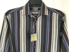 Thomas Dean Shirt Top Medium Button Down Long Sleeve Stripe Blue Brown New $110