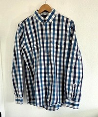 Express Men’s Blue & White Plaid Button Down Long Sleeve Extra Slit Fit Shirt L