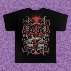 2000s Devoted Black & Red Grunge Y2K Streetwear Cross Graphic Tee | Size L