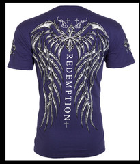 ARCHAIC by AFFLICTION Navy Blue SPINE WINGS Short Sleeve Slim Fit Y2K T-shirt
