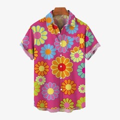 Pink Flower Oversized Bamboo Linen Short Sleeve Shirt