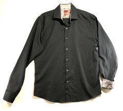 Consequence Men’s M Button Up Dress Shirt Long Sleeve Flip Cuff Black Slim Fit