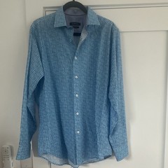 BUGATCHI Classic Fit Blue/White Check Dress Shirt M 100% Cotton