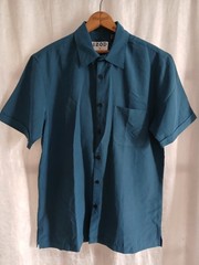 Mens Medium Blue SS Button Up Shirt Oversized Loose Fit Pocket Front Money Beach