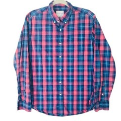 American Eagle Mens Medium Plaid Button Down Shirt Pink Blue Purple Long Sleeve