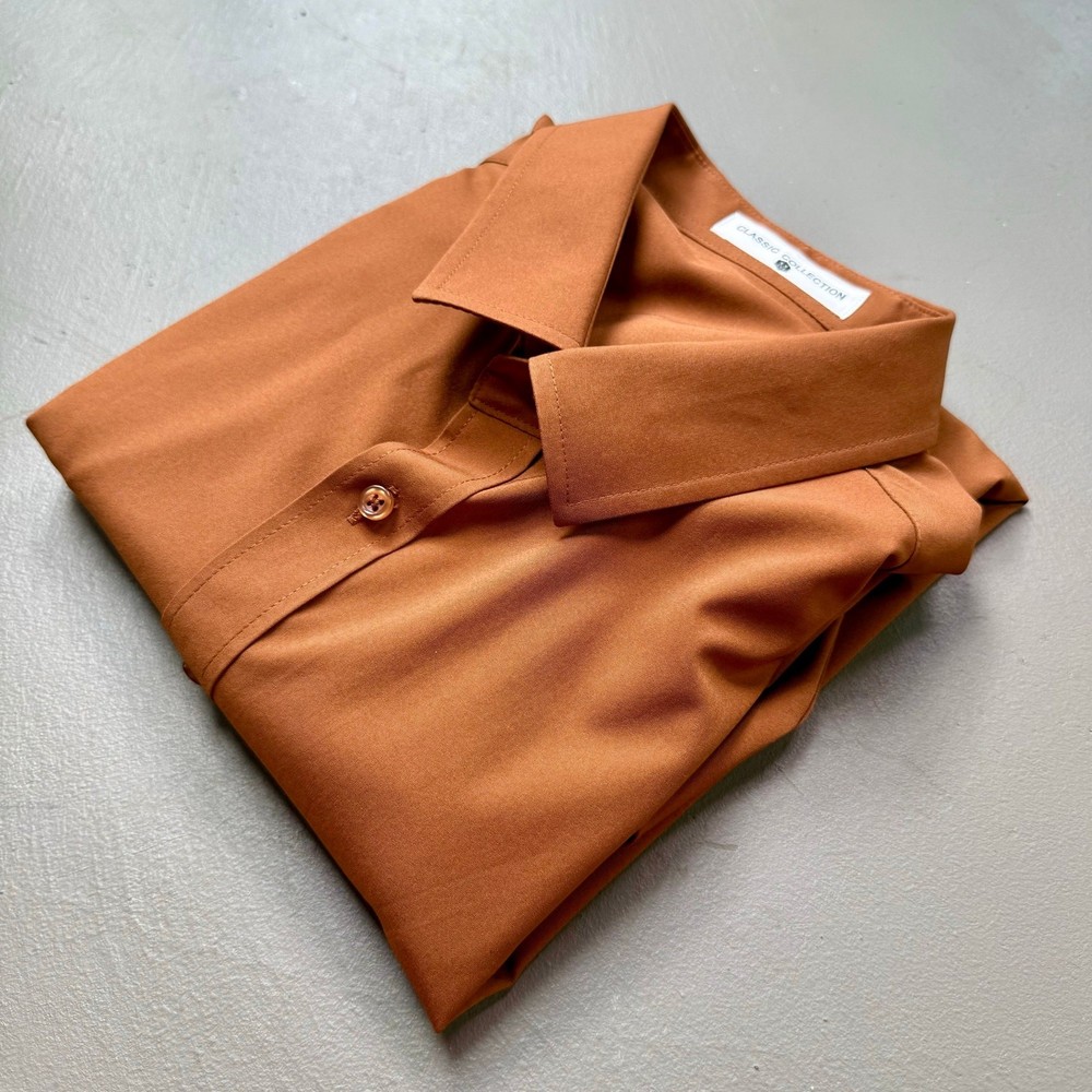 Men’s Rust Copper Stretch Button Up Dress Shirt Medium Modern Minimalist