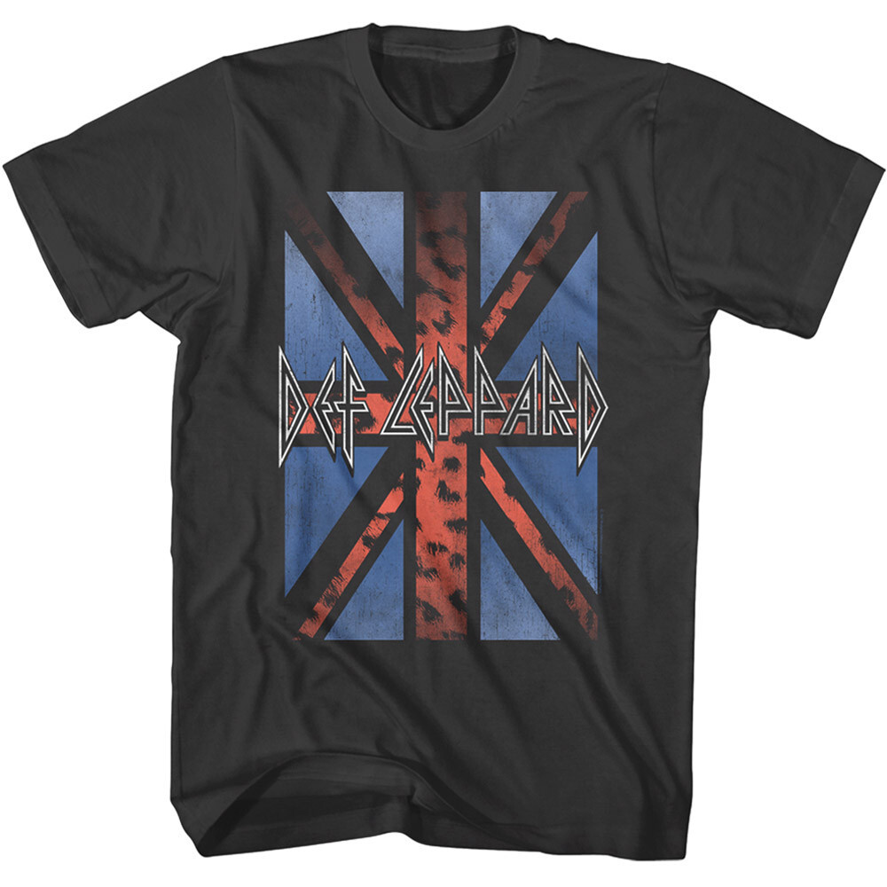 Def Leppard Logo Leopard Union Jack Flag Men’s T Shirt Rock Band Merch