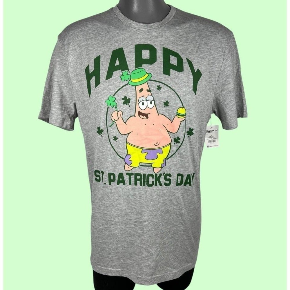 SpongeBob SquarePants Patrick Star St. Patrick’s Day T-Shirt Large Gray NEW!