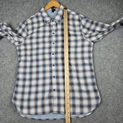 John Varvatos USA Reversible Button Down Shirt Mens Large Blue Plaid Striped