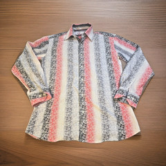 Luchiano Visconti Men’s Medium Button Down Shirt Floral Ombre Striped Jacquard