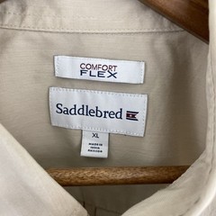Saddlebred Comfort Flex Shirt Mens XL Beige Short Sleeve Button Down
