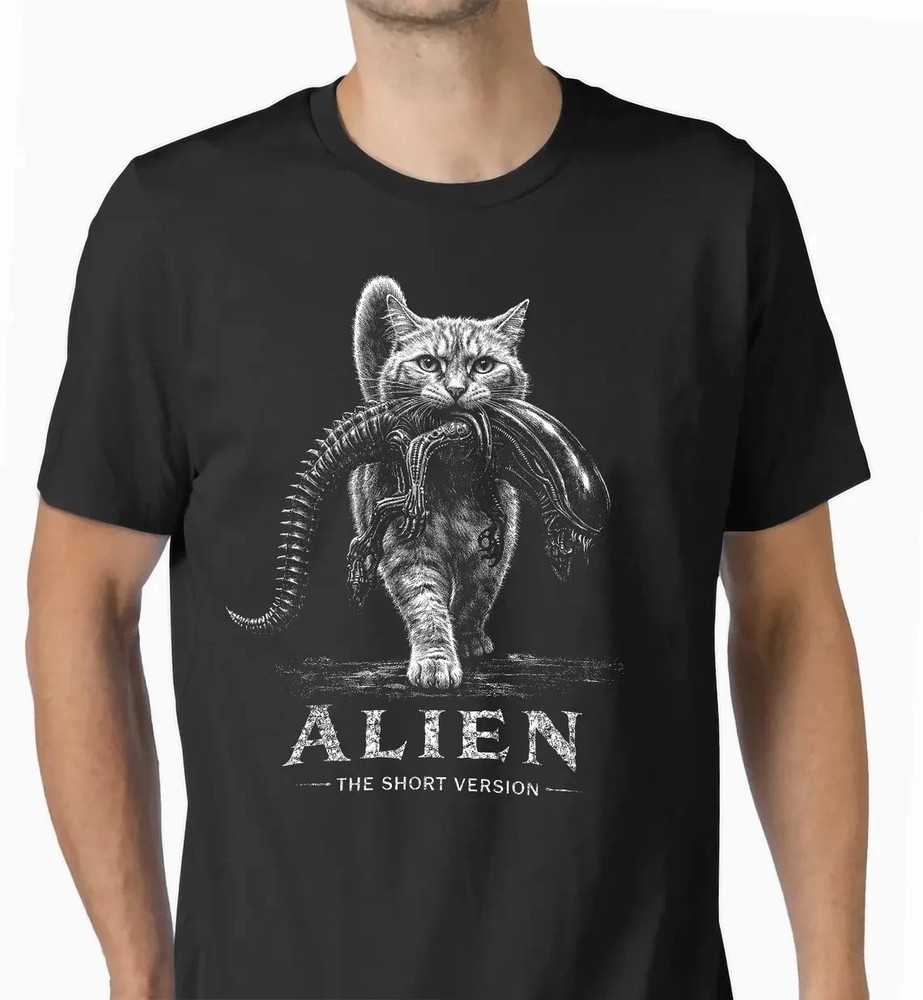 Retro Cat Alien Short Version Shirt Funny Sci-Fi Horror Parody Movie Gift Tee