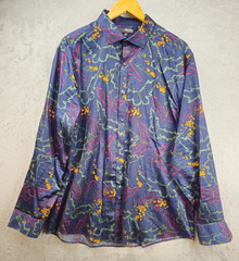 Murano Liquid Luxury Floral Button Down Shirt Long Sleeve Work Weekend Blue XL