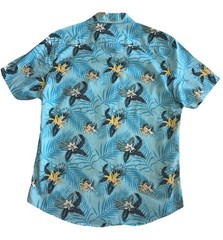 Burnside Men’s Tropical Button Down Shirt Blue Yellow Floral 100% Cotton Medium