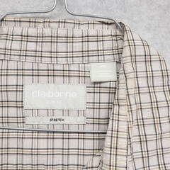 Claiborne Shirt Mens 2XL XXL Slim Fit Stretch Pocket Button Plaid Short Sleeve