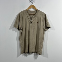 Abercrombie & Fitch Henley Tee Shirt Moose Logo Mens Large Preppy Casual Neutral