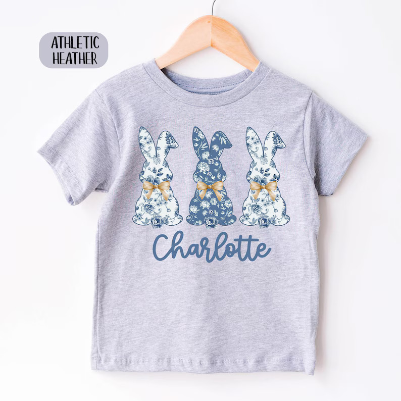 Custom Name Girls Easter Comfort Tee Blue Personalized Kids