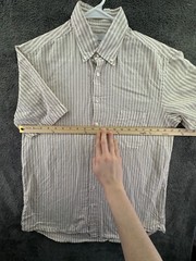 Stenstroms Button Up Linen Cotton Striped Beige Large Short Sleeve Fitted Body