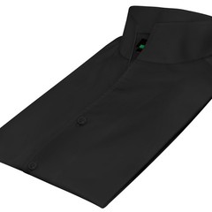 High Collar Shirt Solid Jet Black Buttonless Collar Cotton Shirt Men Open Neck