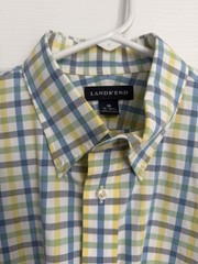 Lands End Men’s Supima No Iron Oxford Shirt Size Medium 15-15.5 Yellow Green Blu