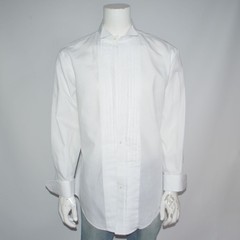 JOS A BANK Tailored Fit Pleated Tuxedo White Formal Dress Shirt Sz 17.5 – 34
