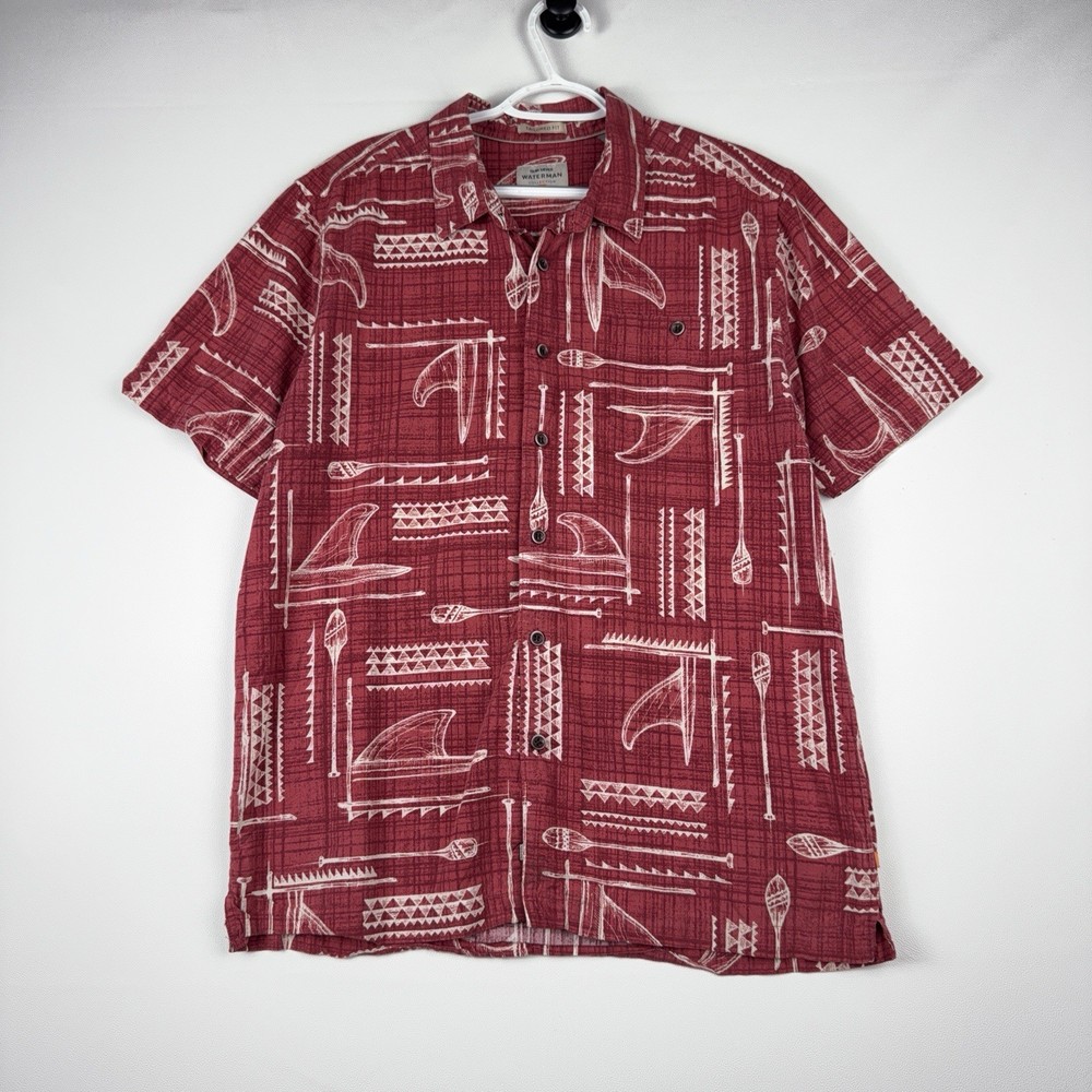 Quicksilver Waterman Collection Tailored Fit Red Button Down Men’s Large Shirt