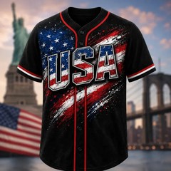 USA Flag Paint Splatter Black Baseball Jersey, American Pride Button Down Shirt