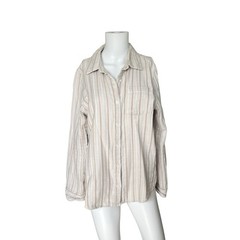 Thread & Supply Button Up Shirt Long Sleeve Cotton Tan Neutral Size Medium