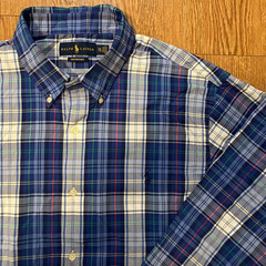 Ralph Lauren Performance XXL Button Down Shirt Blue Plaid Check Nylon Spandex