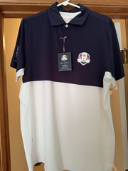 RLX Ralph Lauren Polo Shirt Mens M Blue White USA Ryder Cup 2016 Golf Logo