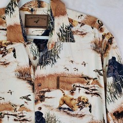 Vtg North River Outfitters Shirt Mens Large Bird Dog Duck Hunting Button Down