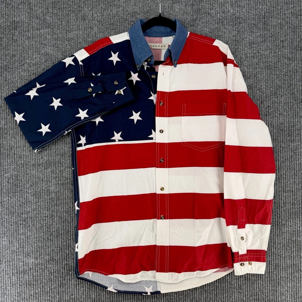 Roper American flag shirt button down western patriotic cowboy mens small USA