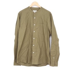 Topman Mens Grandad Collar Button Down Shirt Khaki Green Long Sleeve Large NEW